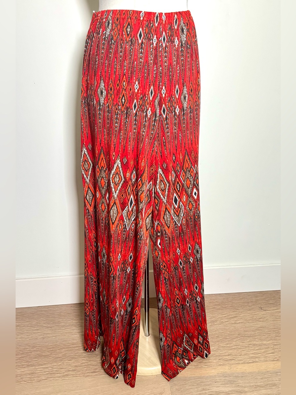 New Directions XL Red Geometric Print Palazzo Pants Flowing Boho Festival Look